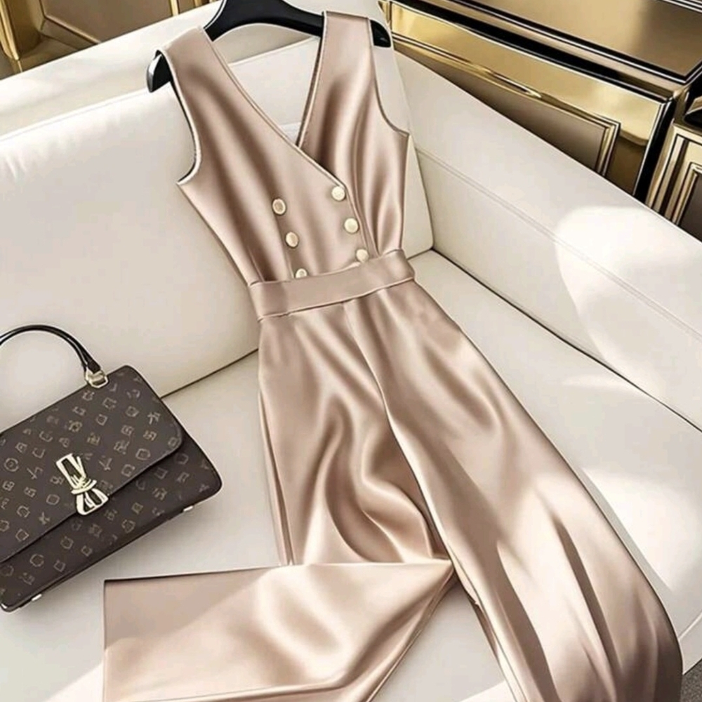 SHEIN Champagne Jumpsuit with Luxurious Sheen